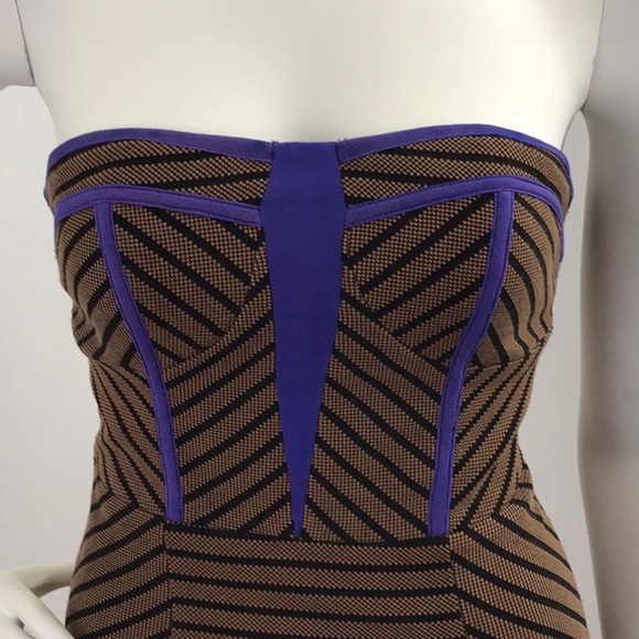 Ark & Co Brown Black Geo Print Strapless Dress S - Picture 3 of 8